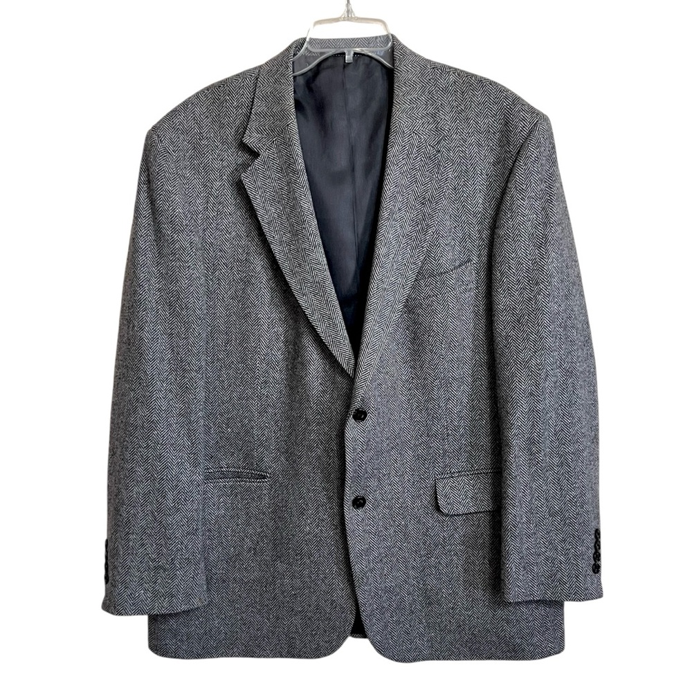 Lands' End Lambs Wool Blend Herringbone Sport Coat Mens 46R Classic Blazer